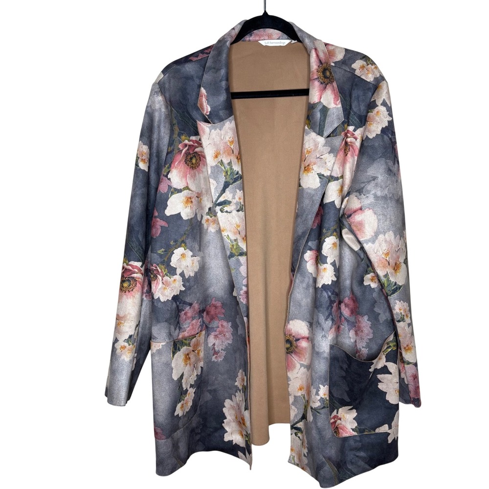 Soft Surroundings Women's 2X Devine Coat Faux Suede Floral Blazer Jacket